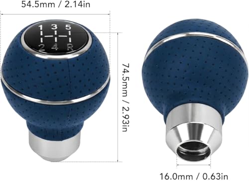 Image of AutoBizarre 5 Speed Aluminum Base Metal Ring Leather Covered Gear Knob Gear Shifter Handle Knob for All Manual Transmission Cars (Silver Ring Blue Leather)