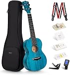 Enya Concert Ukulele EUC-25D 23 Haut de l'acajou solide de pouce - Kit débutant avec étui, Tuner, Strap, Strings, Capo, Shaker de sable, Pick, Costume polonais - Son professionnel pour les débutants & Adultes (Couleur Bleue)- Kit pour débutants Ukulele avec Gig Bag, Capo, Tuner