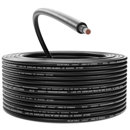 deleyCON 100m Solarkabel 6mm - Hochwertiges Photovoltaik-Kabel für PV-Anlagen - UV-Beständig Halogenfrei für 1kV AC 1 5kV DC - Ideal für Feste Verlegung und PV-Steckkontakte - Schwarz