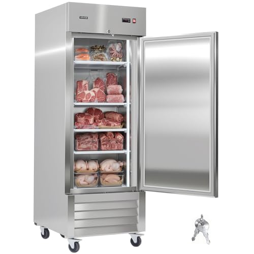 Image of VEVOR Commercial Reach-In Freezer 29 inch W, 22 Cu.Ft Stainless Steel Upright Freezer with Single Door, Auto-Defrost, 4 Adjustable Shelves, -11 to 14℉ Temp Control, LED Light, ETL Certified