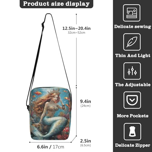 Crossbody Bag Undersea Mermaid Princess Messenger Bag for Women Men Purse Shoulder Bag Satchel Bag with Adjustable Strap 214B92623