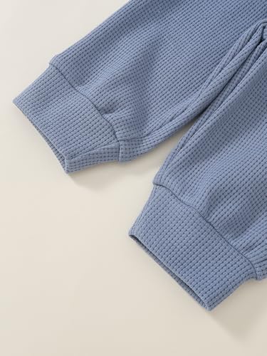 Toddler Baby Boy Fall Winter Clothes Waffle Knit Long Sleeve Sweatshirt Pants Set MAMA'S BOY Embroiderey Outfit Set - Image 7
