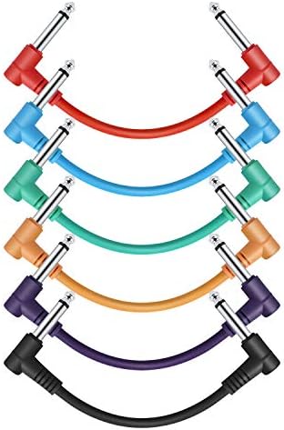 Donner 6 Inch Guitar Patch Colored Cable 6-Pack, TS 1/4" Right Angle to TS 1/4" Right Angle