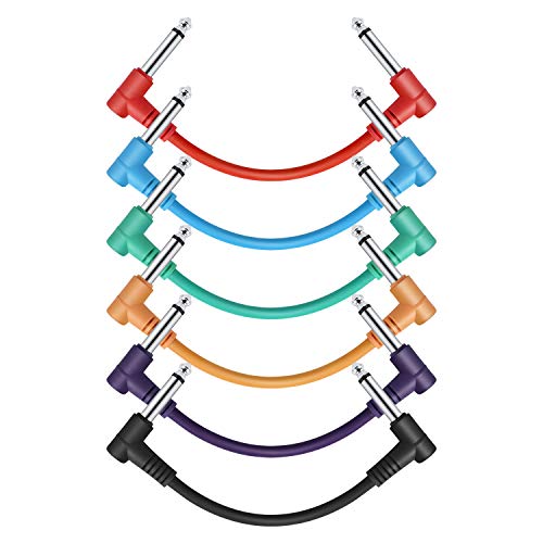 Donner 6-calowy kolorowy kabel do gitary 6-pak, TS 1/4 cala kąt prosty do TS 1/10.2 cm kąt prosty