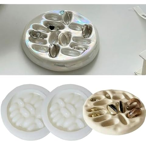 XMOX Round Jewelry Storage Tray Mold, Rings Earrings Container Plates Silicone Molds for Resin Concrete Cement Mold, Oval Plate Doap Dish for Home Decor DIY Craft Gift (2pcs) Cover