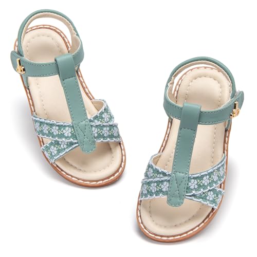 Image of THEE BRON Toddler Girls Gladiator Sandals - Cushioned Comfy Shoes for Princess Summer Play(AA524 Toddler,Green /6M)