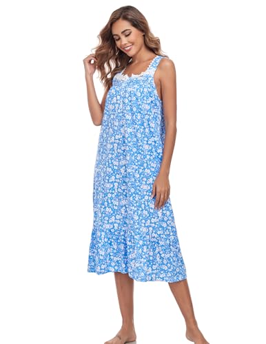 Image of Viakeo Cotton Nightgowns for Women Long House Dress Soft Sleepshirts With Pockets S-3XL