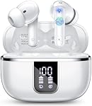 Ecouteurs sans fil, Bluetooth 5.4 Casques avec 4 Le bruit annule Mic, 46H Buds dans l'oreille avec 3D Bass Stereo Sound, petites oreilles, LED Affichage, appels entraînement sportif, IPX7 Ecouteurs pour Android iOS. blanc