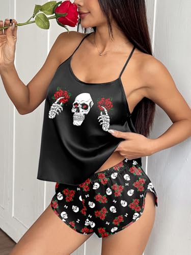 Image of Ekouaer Silk Pajamas Set for Women Satin Backless Lingerie Pjs Cami Top and Shorts Nightwear