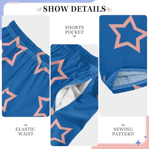 Boys' Pants Pink Outline Stars Blue Long Bottoms Jogger Pants Elastic Waist Trousers with Pockets S-XL4
