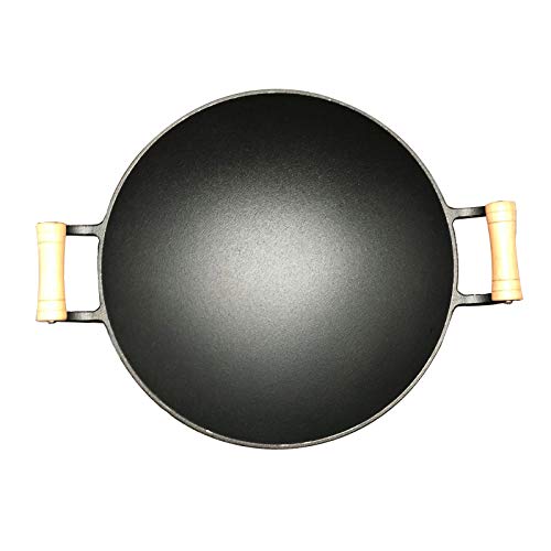Wok de hierro fundido con tapa de madera y dos asas miniatura 1