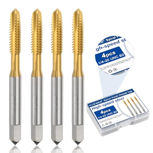 4Pcs 1/4-20 UNC B2 Spiral Point Thread Tap HSS 6542 High Speed Steel Machine Taps Screw Threading Tool for Metalworking and DIY Repair
