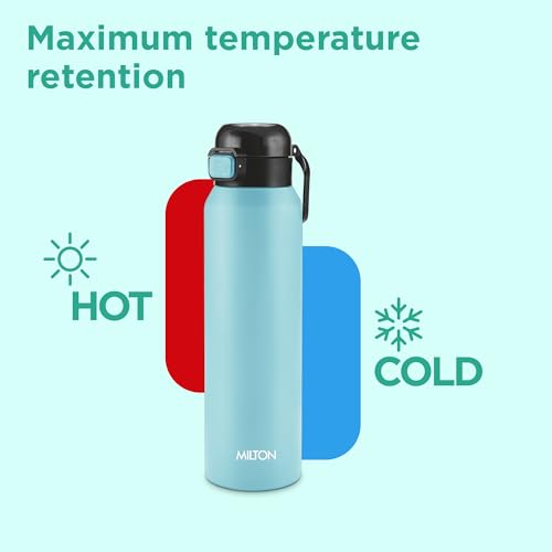 Image of Milton Dual Flow 900 Thermosteel Water Bottle 900 ml with One Touch Safety Lock & Twin Lid Sip or Gulp,Long Hours Hot & Cold,Leak Proof,ISI Certified,Vacuum Insulated,for Office,Gym,School,Sea Blue