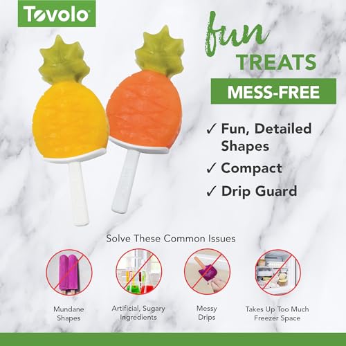 Image of Tovolo Pineapple Popsicle Mold Stackable Kids Pack of 4 Pineapple Silicone Mold with Sticks, BPA Free Freezer Pop Maker Summer Essentials Frozen Treat Molds, Sun Ray Yellow