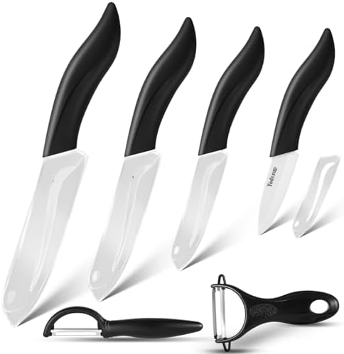 4Pcs Ceramic Kitchen Knives with Covers,2Pcs Metal Peeler,Sharp and Lightweight Blades,Not Rust,Non-Stick,Comfortable Ergonomic Handle,for Cutting Vegetables,Fruits and Boneless Meat.