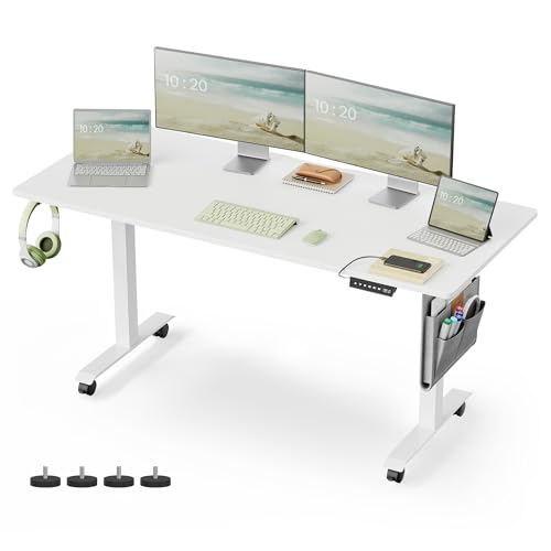 VASAGLE Escritorio Eléctrico de Altura Regulable, 60 x 160 x (72-120) cm, Ajuste Continuo, Función de Memoria con 4 Alturas, Blanco Nube LSD176W01V1