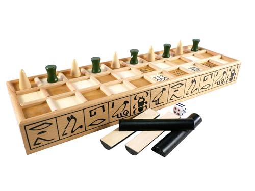 Play All Day Games Senet,  Ancient Egyptian Wooden Strategy Game for 2. Includes Board, 10 Pieces, Counting Sticks & die. Historic Family Fun Classic.