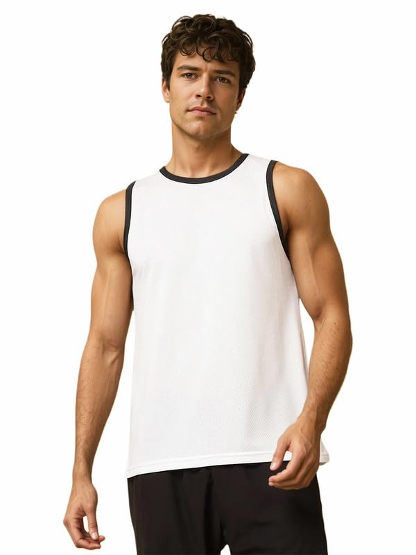 Image of CHKOKKO Men Polyester Solid Gym Regular Fit Tank Tops Sleeveless Sports Vest