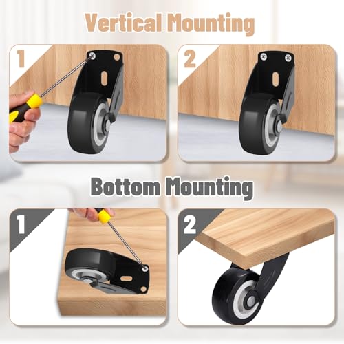 Image of Small Gate Wheel,Anti-Sag Door Bottom Support Wheels | 2 Inch Non-Slip Side Mount Caster Wheels for Solving Friction Noise Caused by Door Sagging &Furniture fix Rollers