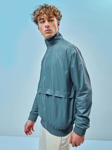 Image of Bewakoof Air 1.0 Men's Standard Length Solid Oversized Fit Full Sleeve Collar Nylon Windcheater Jacket
