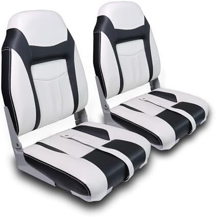 Qcunmag Deluxe High Back Boat Seats, Fold-Down Fishing Boat Seat 2 Pack, White and Black
