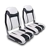 Qcunmag High Back Folding Boat Seats 2 Pack Clearance - Premium Bass/Jon/Pontoon Boat Chairs, Heavy Duty Waterproof Swivel Fishing Boat Seat (White&Black)