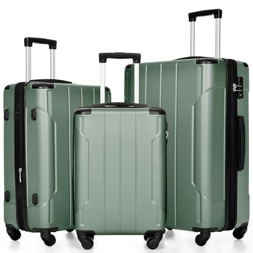 Merax Luggage Set 3 Piece Expandable Lightweight Spinner Suitcase with Corner Guards (Green, 20/24/28)