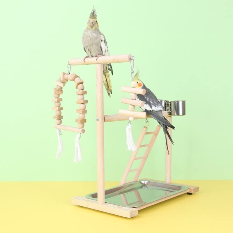 Percha para pájaros Soporte de Percha for pájaros, Soporte Juegos for Loros con Bandeja Acero Inoxidable, Vasos alimentación, Escalera, Columpio, Juguete for Masticar for
