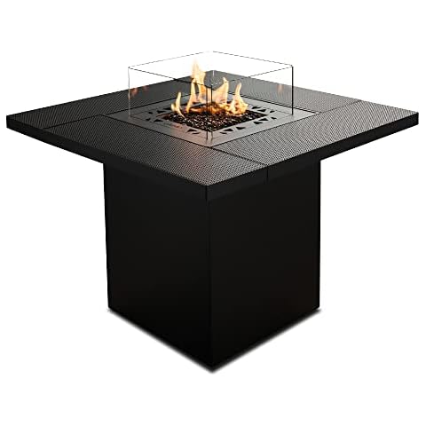 Planika - Square Table - Gas Fire Pit - Outdoor, Propane Fireplace with attachable Table ,10 kW, Black Perforated Steel (Fire Pit) Cover