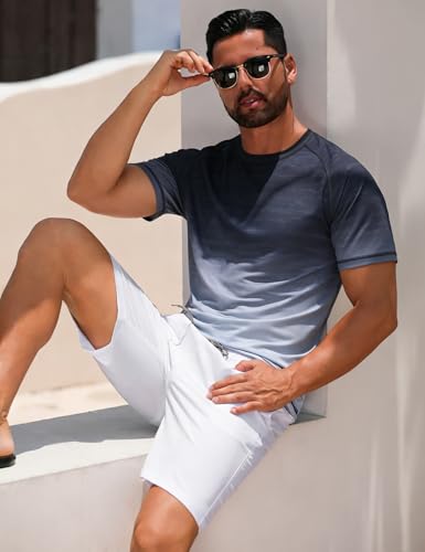 Image of ELETOP Men's Swim Shirts UPF 50+ Short Sleeve Rash Guard Sun Shirts for Beach Fishing