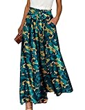 YESNO Women Wide Leg Pants High Waisted Floral Boho Palazzo Culottes Casual Flowy Tie Knot Trousers with Pockets M PPS CR438