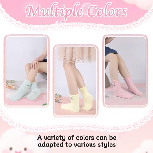 Jspupifip 6 Pairs Women Bow Fuzzy Socks Fluffy Cozy Soft Slipper Sock Warm Winter Thick Home Sleeping2