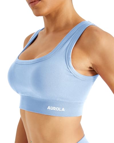 Image of AUROLA Power Womens Square Back Basic Sports Bra - Square Neck Padded Low Impact Yoga Bra Workout Crop Top