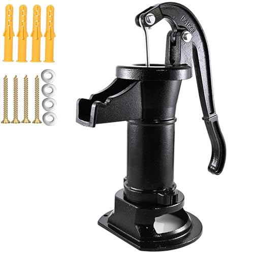 Durable Antique Cast Iron Pitcher Pump: Manual Hand Shake Suction Well Pump for Water Transfer, 25ft Maximum Lift, Easy Installation, Suitable for Outdoor Gardens, Ponds, and Backyards. (Black)