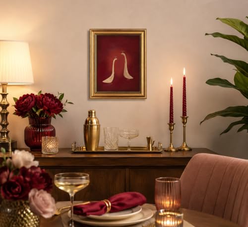 Image of Gold Framed 3D Textured Wall Art, Red Martini Duck Canvas Prints, Minimalist Cocktail Animal Pictures Decor, Funny Rustic Bar Cart Artwork for Kitchen Dining Room Living Room 16x24inch