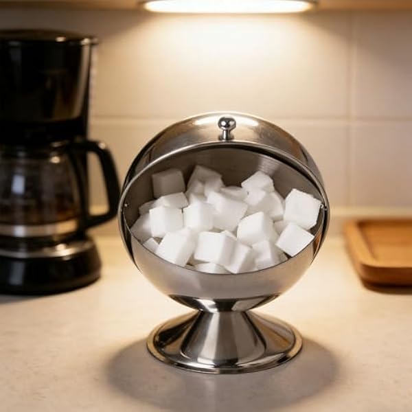 Luocute Сахарница из нержавеющей стали, баночка для конфет из нержавеющей стали 304 с шарообразной ручкой для сахарных кубиков, конфет, орехов, для дома, офиса и вечеринок (блестящая)