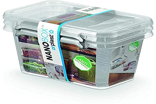 Orplast OR-3022 NanoBox 2 x 650ml Set Antibakterielle Aufbewahrungsbox Kühlschrankbox Lebensmittelbox Medikamentenbox Arzneibox Hygienisch Nanosilber Behälter Steril Box, Transparent Cover