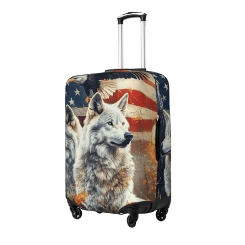 American Flag Wolf Print Travel Luggage Cover Elastic Baggage Protector Fits 29-32 Inch Luggage2