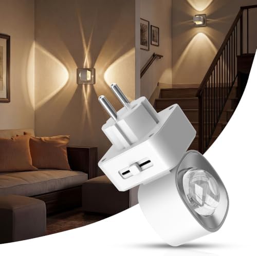 JandCase Nachtlicht Steckdose mit Dämmerungssensor, 2W LED Nachtlicht | dimmbar 0-100 lm, 3000K Warmweiß, 180° drehbarer Stecker, schwarzes Steckdosenlicht für Flur Treppe Kinderzi