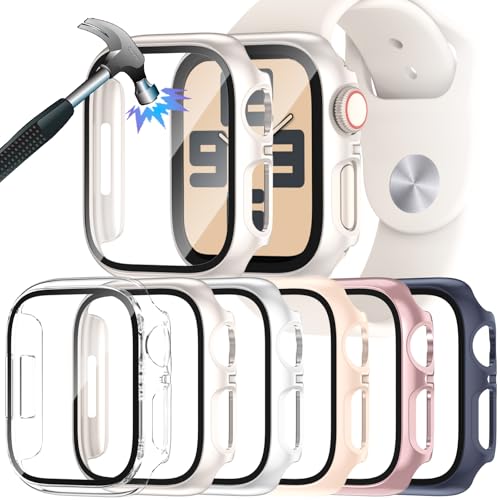 JDBLHM 6 Packs Case for 41mm Apple Watch Series 9/Series 8/Series 7 with Tempered Glass Screen Protector Protective Bumper and Slim Face Cover for iwatch S9/S8/S7 41 mm Accessories