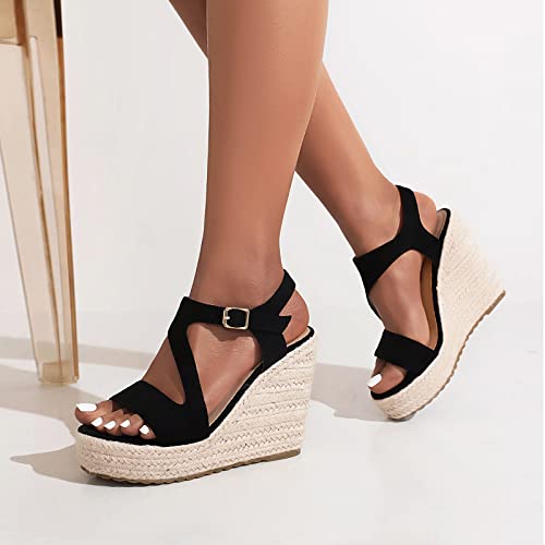 Women's Wedge Sandals, Espadrille Platform Summer Sandals, Wedge Ankle Strap Open Toe Sandals2