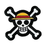 COMERCIAL MERCERA, Parche One Piece, Parche Ropa Thermoadhesivo de Luffy y su Tripulacion, para Fans del Manga y Anime, Ideal para Camisetas, Gorras, Mochilas Escolares, 100%Pol (Jolly Roger, 61x61mm)