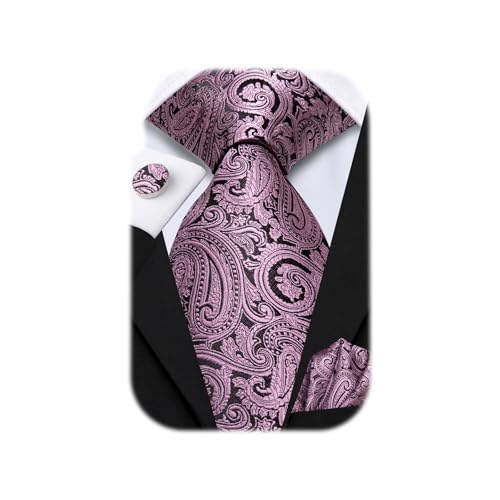 Image of Dubulle Mens Paisley Floral Silk Tie for Men Striped Necktie and Pocket Square Cufflinks Set Wedding Business