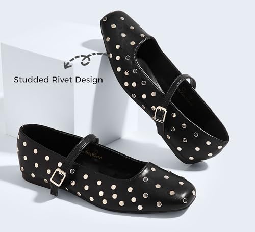 LUCKY STEP Women's Mary Jane Flat Shoes Comfortable Dress Shoes Ankle Strap Round Toe Retro Faux Leather Slip On Flats4