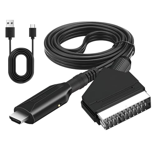 Fascetta Scart to Hdmi Converter with Usb Power Cable 720p/1080p Plug and Play Video Audio Converters Scart Lead to Hdmi Adapter Cable for DVD Player to TV HDTV Monitor Projector STB VHS Xbox PS2 PS3