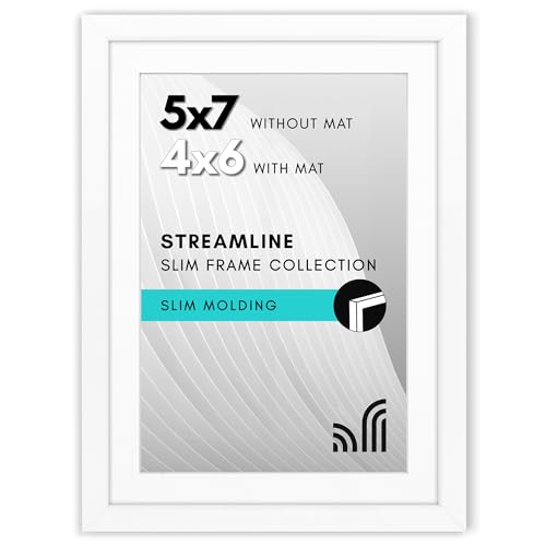 Americanflat - Americanflat 7x5 Photo Frame in White - Thin Border 6x4 Photo Frame with Mount or 7x5 Frame Without Mount - Picture Frame with Shatter-Resistant Glass and Easel for Wall and Tabletop Display - -5%