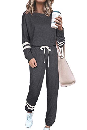Winter Loungewear for Women Long Sleeve Loose Fit Sweatsuits Sets Dark Gray XXL