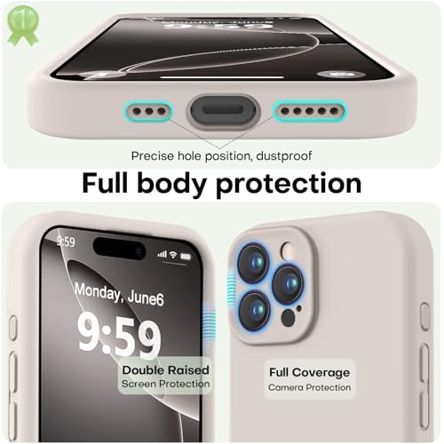 Image of LOVE 3000 Designed for iPhone 16 Pro Max Case, Premium Silicone with [Soft Anti-Scratch Microfiber Lining] Shockproof Protective Phone Case for Men Women Girls 6.9 inch, Stone