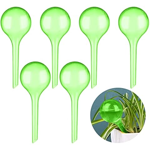 6 Pcs 10 x 3 Inch Plant Watering Bulbs, Automatic Watering Globes Plastic Self-Watering Bulbs Garden Water Device Self Watering System Indoor Outdoor Plants (Green) Cover