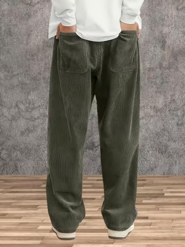 Image of Zombom Men's Comfortable Baggy Corduroy Pants | Relaxed Fit Stretch Waist Trousers for Everyday Wear | Casual Trouser for Man